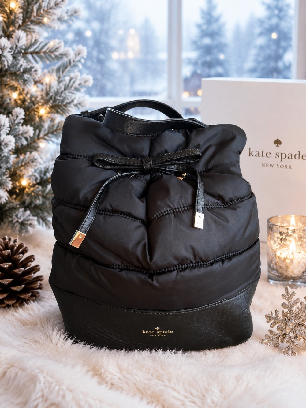 Kate Spade West Valley Puffer Quilted Valentine Black Shoulder Bag